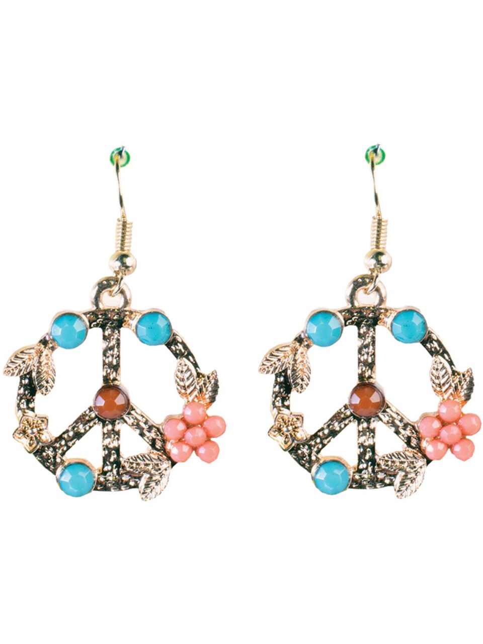 Womens Hippie Peace Sign Flower Power Jewels 60s Earrings Costume Accessory